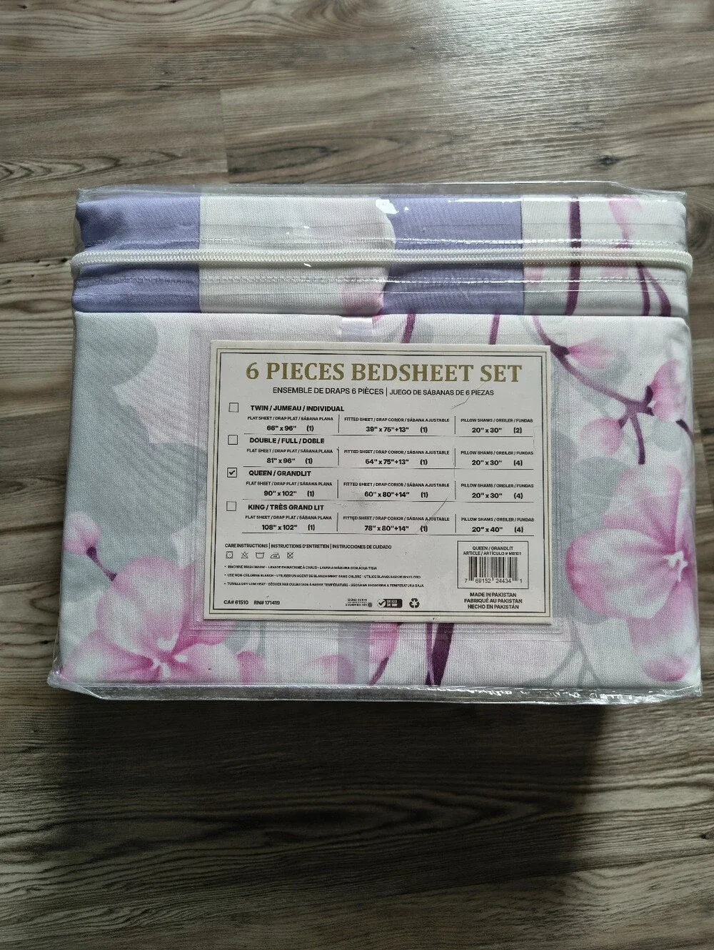 Floral Queen Size 6-Piece Bedsheet Set - Pink & Lavender